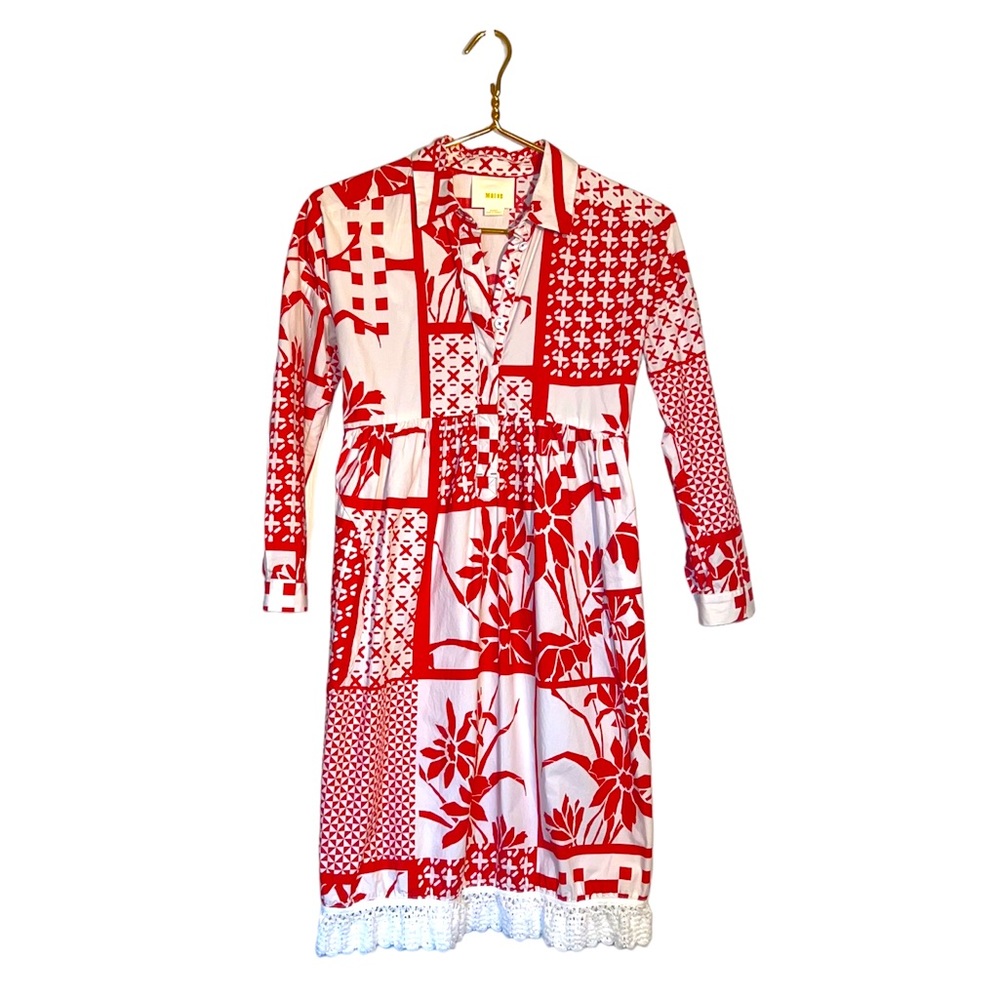 ANTHROPOLOGIE MAEVE PRINTMAKER DRESS WITH LACE TRIM